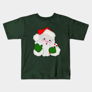 Vintage Waving Santa With Candy Cane Kids T-Shirt